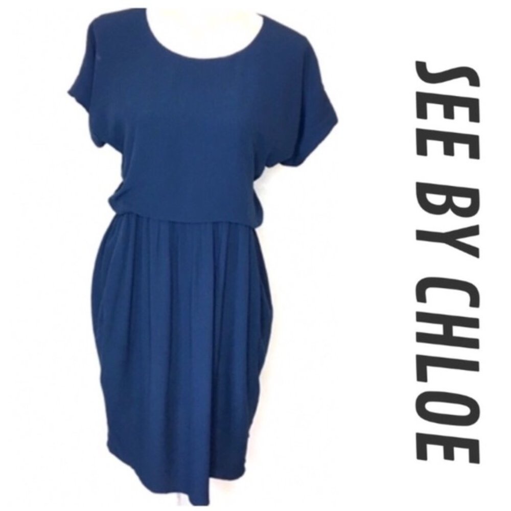 SEE by CHLOE Shift Dress Sz 6 Navy Blue 2069